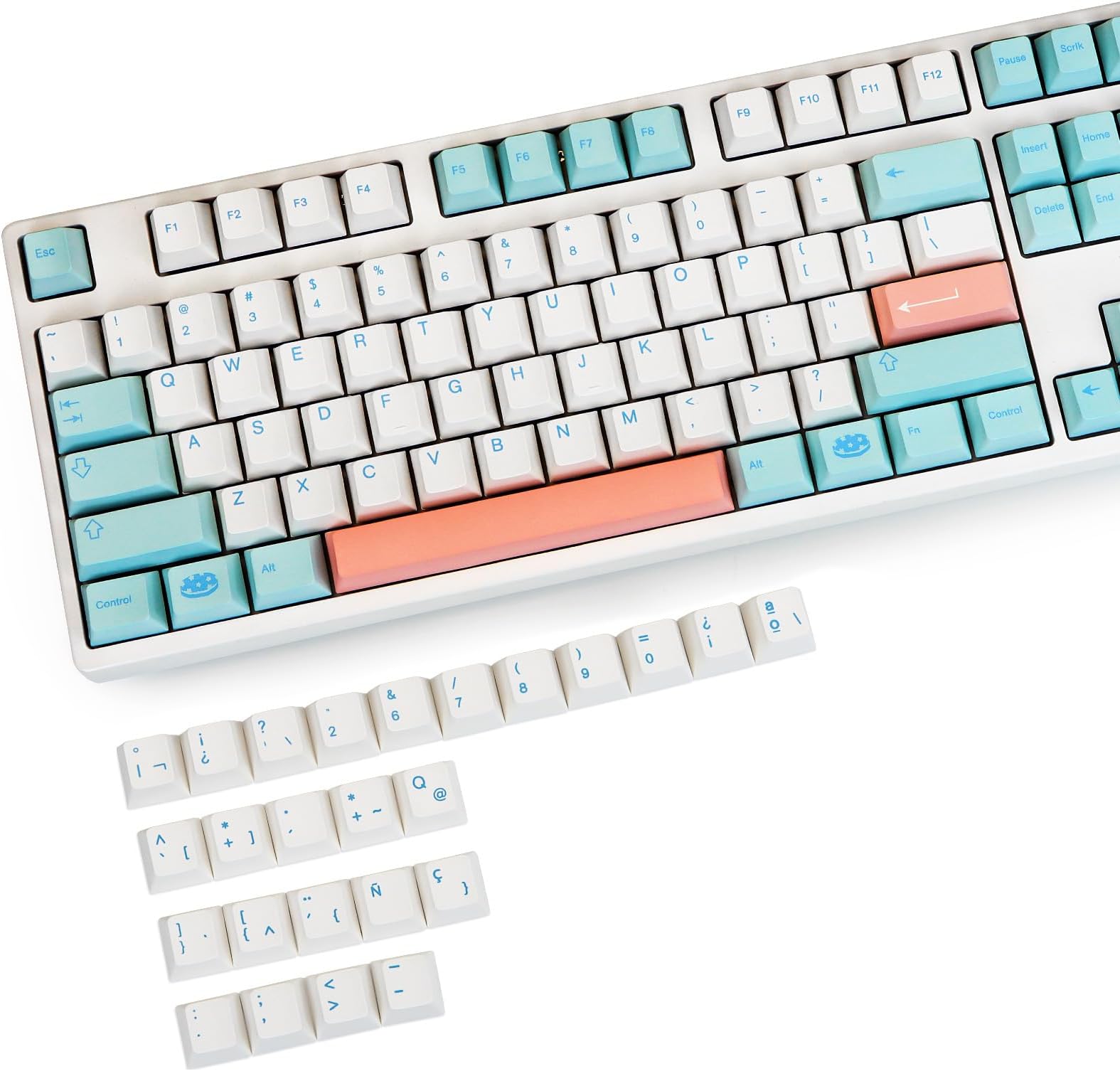 Noel GMK Keycaps, PBT Cherry Profile Dye Sublimation Keycaps with UK, DE, IT, FR, ES Supplement Keycaps for MX Switch ISO/ANSI Layout Mechanical Keyboards (ES ISO)