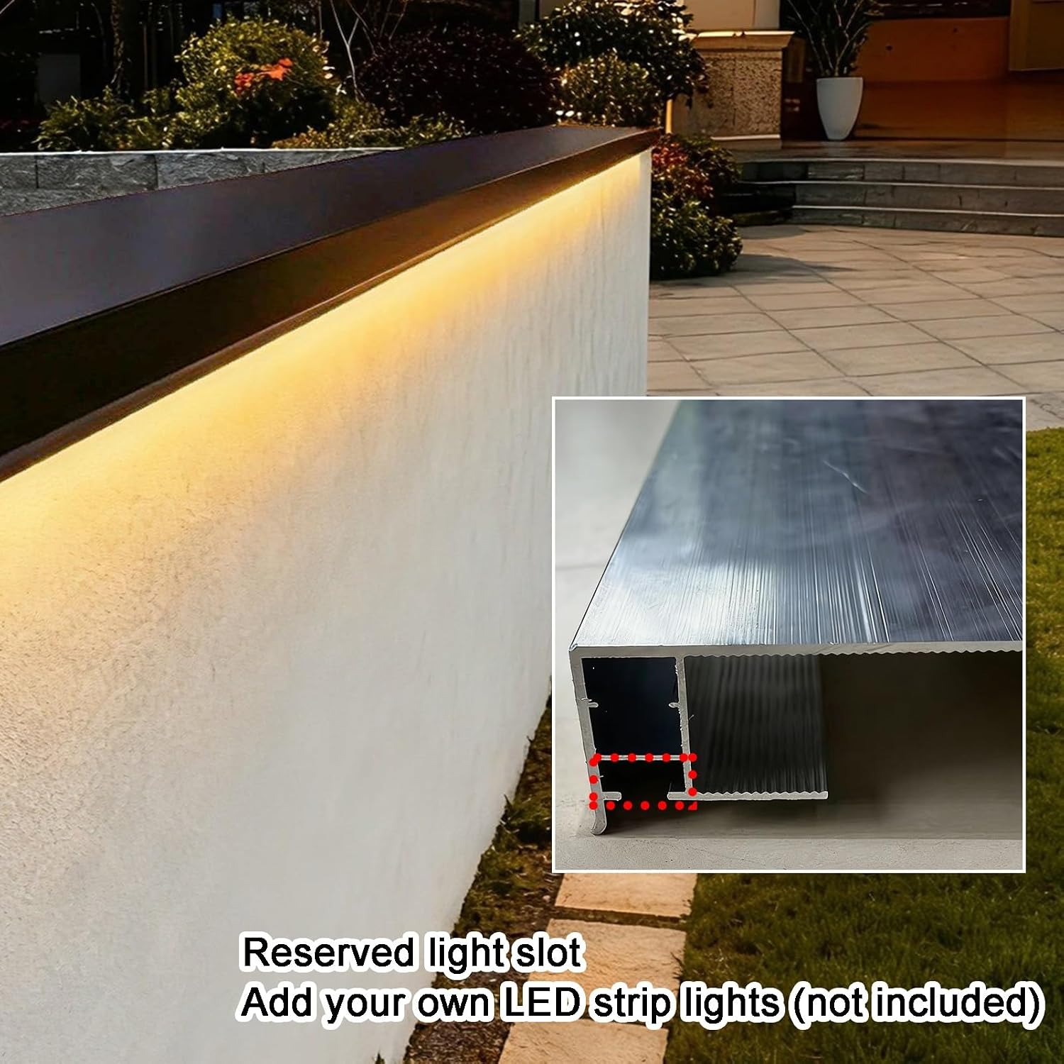 Wall Eaves Drip Rail - Outdoor Cuttable Flashing with Lighting Slot, 16x60cm (6.3x23.6in) - Perfect for Balconies, Garages, and Roof Edges