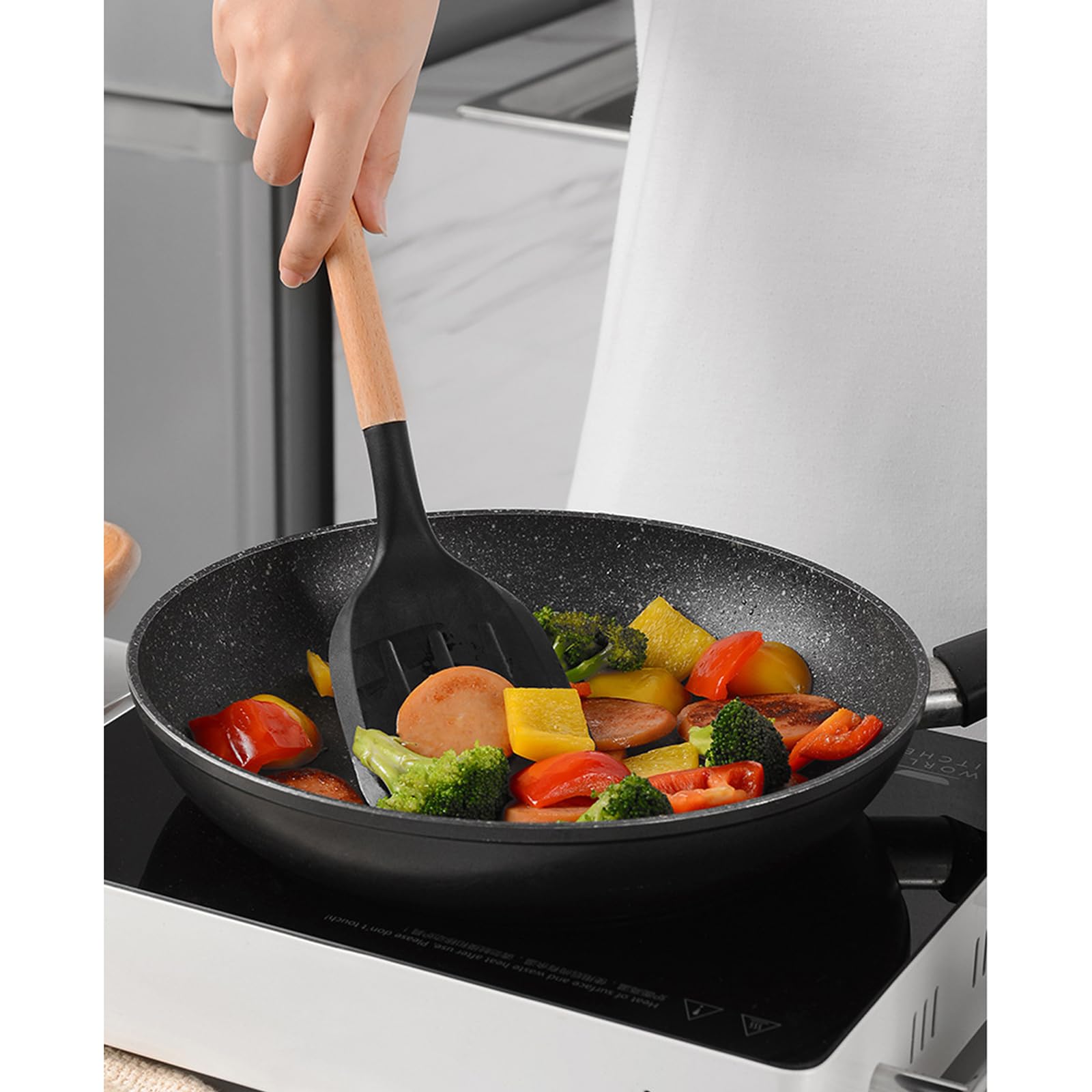 11 Stück Küchenhelfer Set, Silikon Küchenutensilien Set, Antihaft Hitzebeständiger Holzgriff Kochbesteck Mit Utensilienhalter, Silikonspatel Kochgeschirr Set, Spülmaschinengeeignet