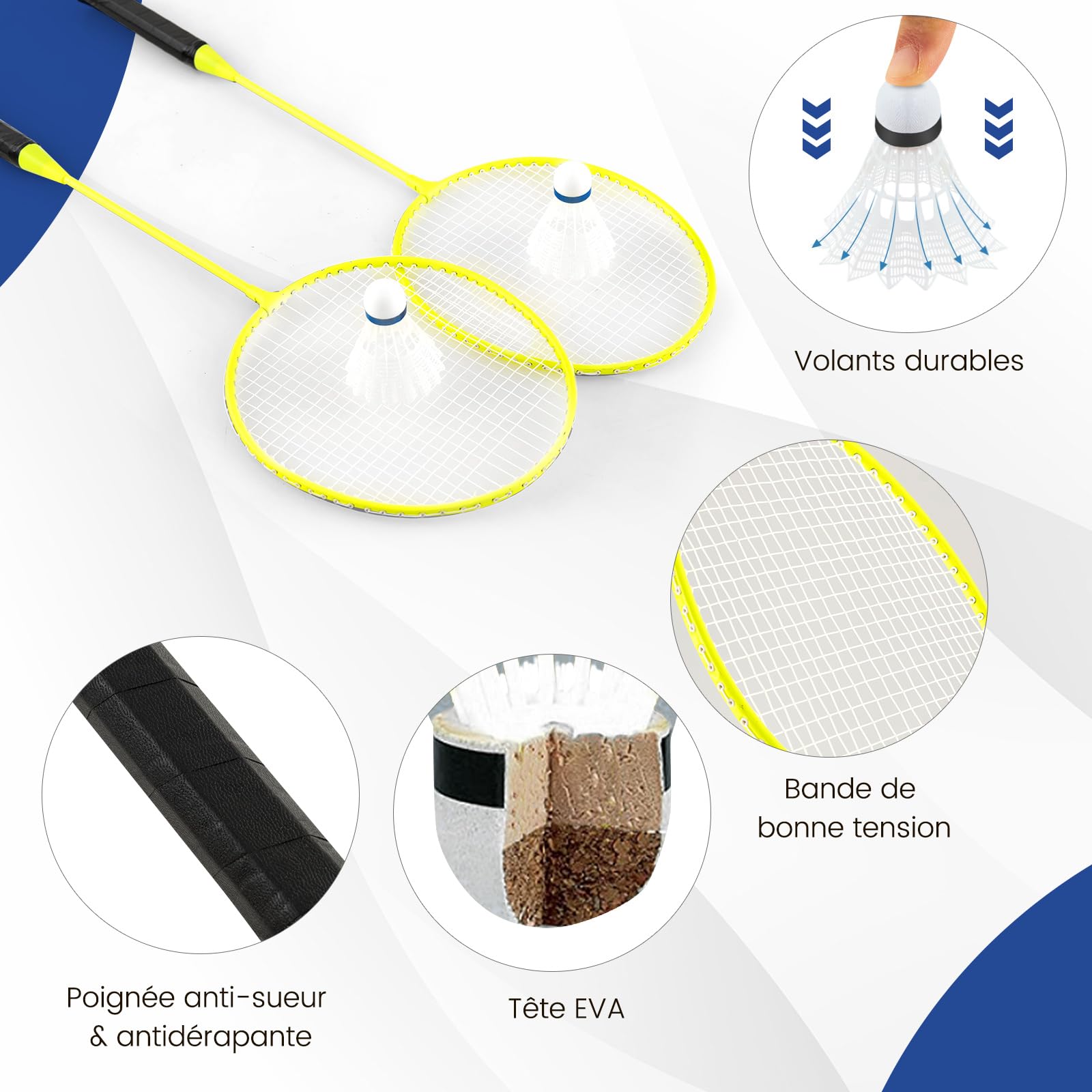 GOPLUS Set de Filet Badminton Portable avec 2 Raquettes de Badminton, Ensemble de Badminton avec et 2 Volants pour Jardin, Plage, Jeux de Balle, Sports d'équipe, 270 x 33,5 x 160cm