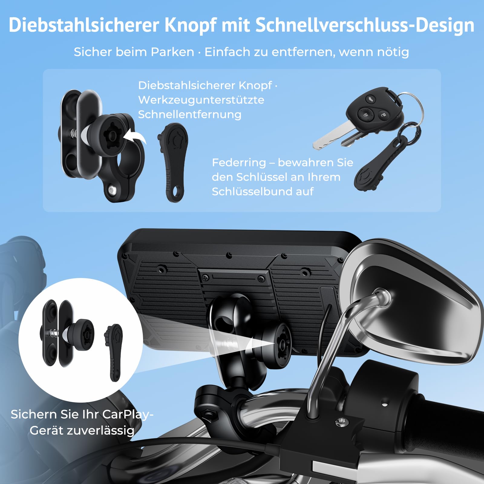 W622 Motorrad kabelloses CarPlay Display 6,25" Touchscreen,kompatibel mit Apple CarPlay & Android Auto,Navi, Sprachsteuerung,IP67 wasserdicht,TPMS,Dual Bluetooth,USB/Acc Stromversorgung