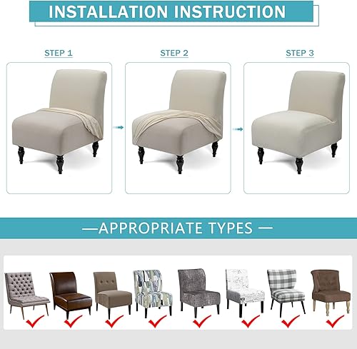 Miniatura 7 de Funda para silla sin brazos, elástica, de elastano, extraíble, jacquard, antideslizante, para silla de acento sin brazos, protector de muebles para