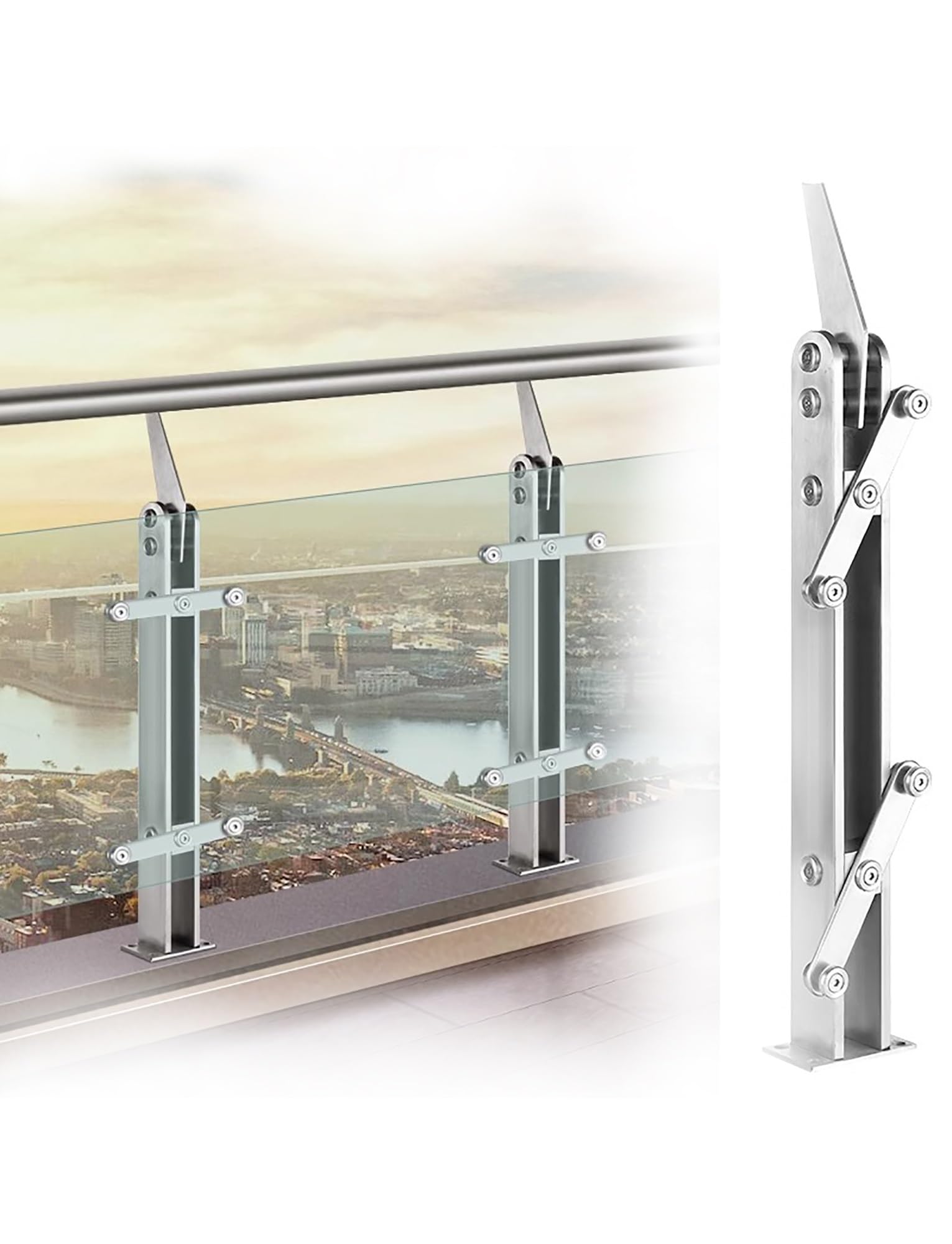 Poteau de balustrade en acier inoxydable hauteur 85 cm avec plaque de base et clip
