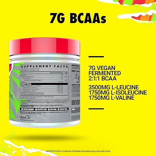 Vista 12 de GHOST BCAA - Suplemento de aminoácidos en polvo, Sour Patch Kids Blue Frambuesa, 30 porciones, sin azúcar, aminopolvo para después del entrenamiento