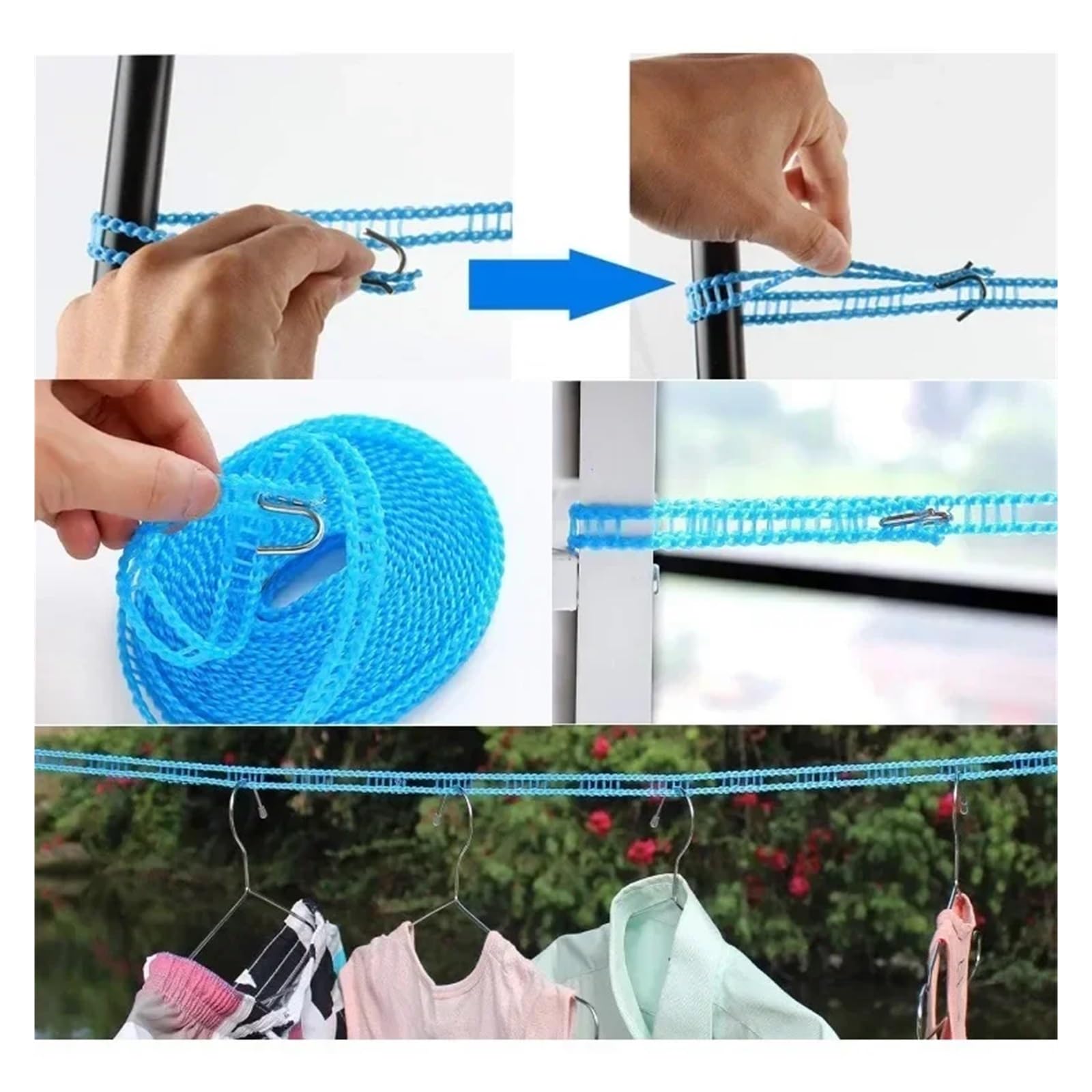 Tragbare Wäscheleinen Winddichtes Nylon-Wäscheleine-Seil Zaun-Wäscheleine Trocknen Quilt Seil(Type1,3M)