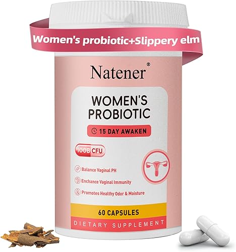 Natener 60 - Cápsula de probióticos vaginales femeninos – 100 mil millones de UFC probióticos para mujer + olmo resbaladizo + raíz de maca +