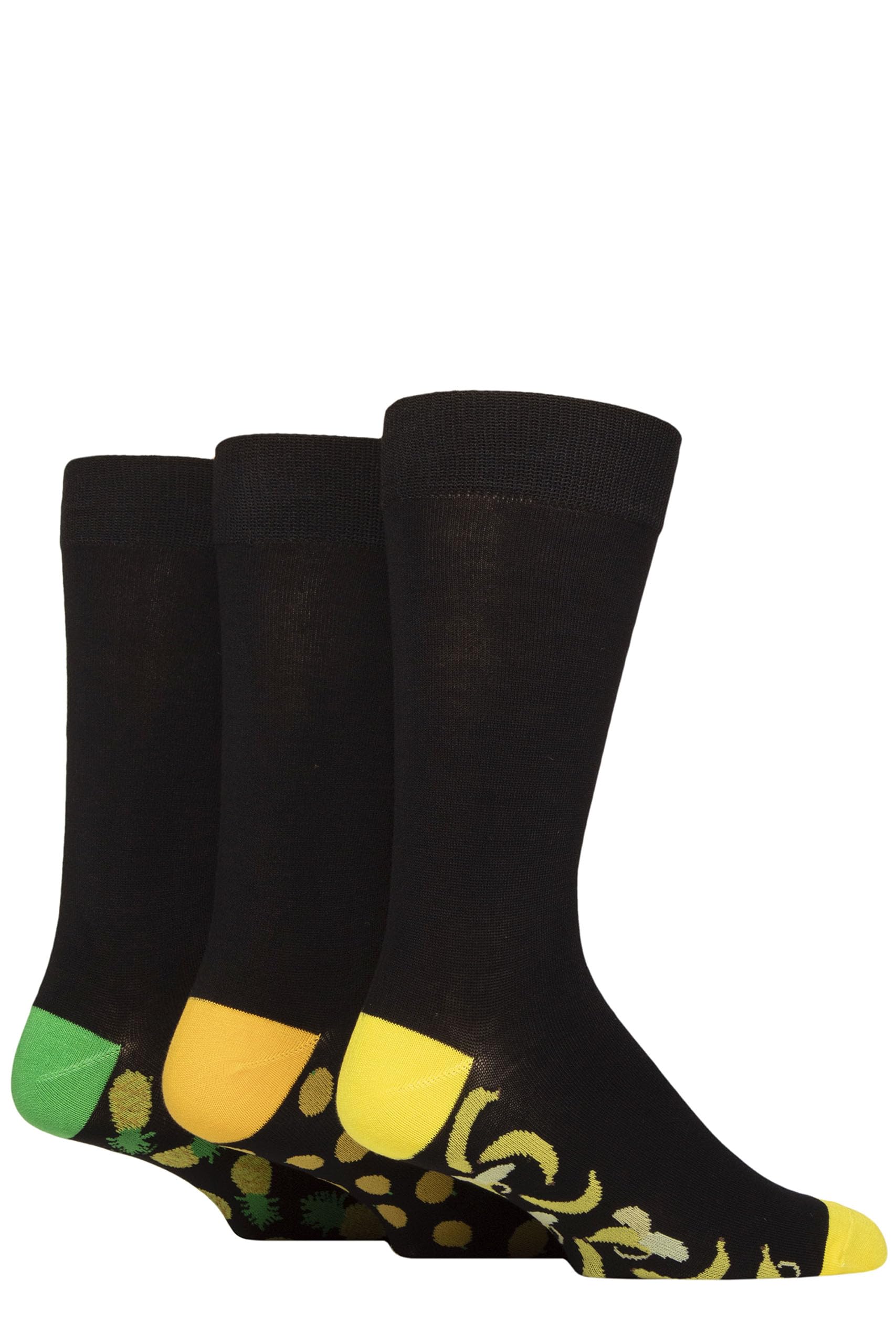 SockShop Wildfeet Mens Patterned, Spots and Stripes Bamboo Socks Pack of 3 (UK, Numeric, 7, 11, Regular, Regular, Footbed Banana/Orange/Apples)