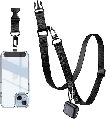 Cell Phone Lanyard Crossbody - Adjustable Nylon Strap Grey, Anti-Theft Lock Hook, Universal Fit 4-7" Screens