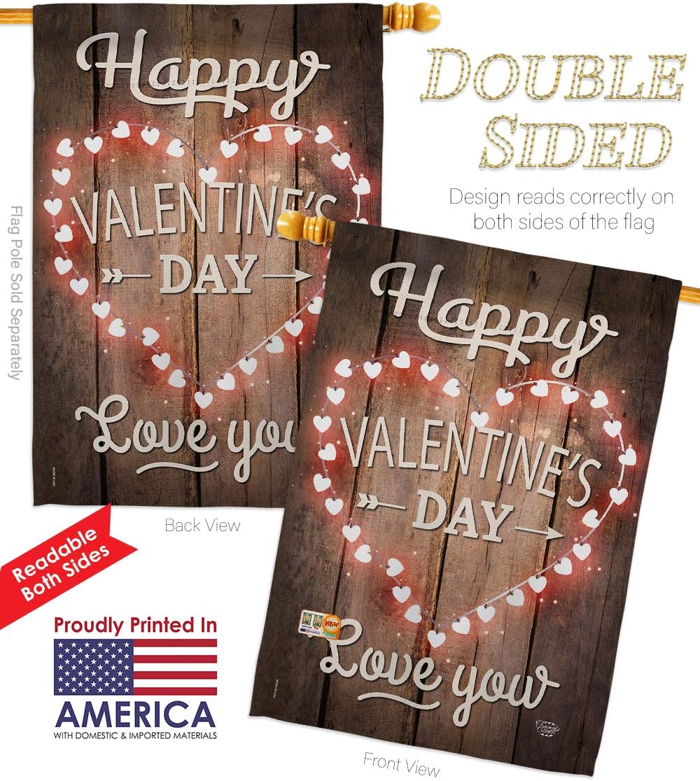 Happy Valentines Day House Flag Springtime Valentine Heart Couple Romantic February Holiday Love Small Decorative Gift Yard Banner Double-Sided Made In USA 28 X 40