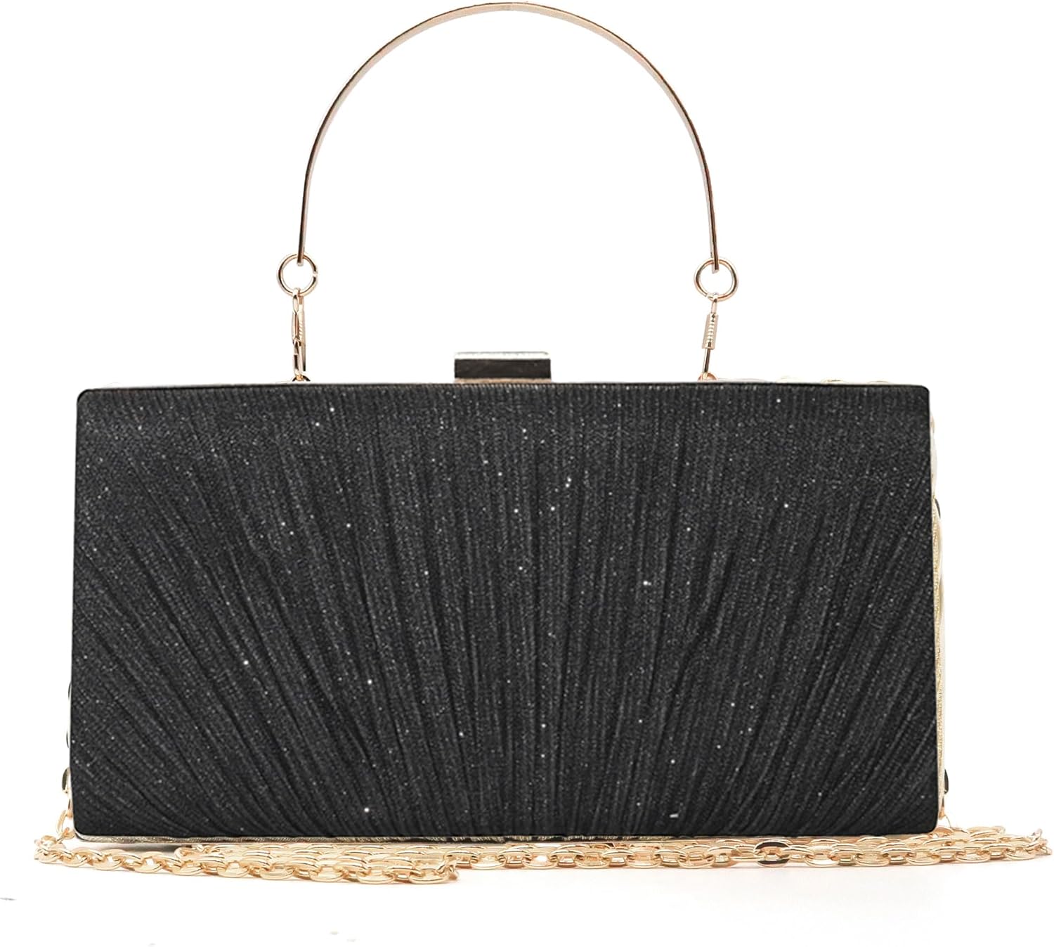 Clutch Purses for Women Bridal Wedding Formal Pleated Clutch Bag Sparkling Evening Handbags with Chain