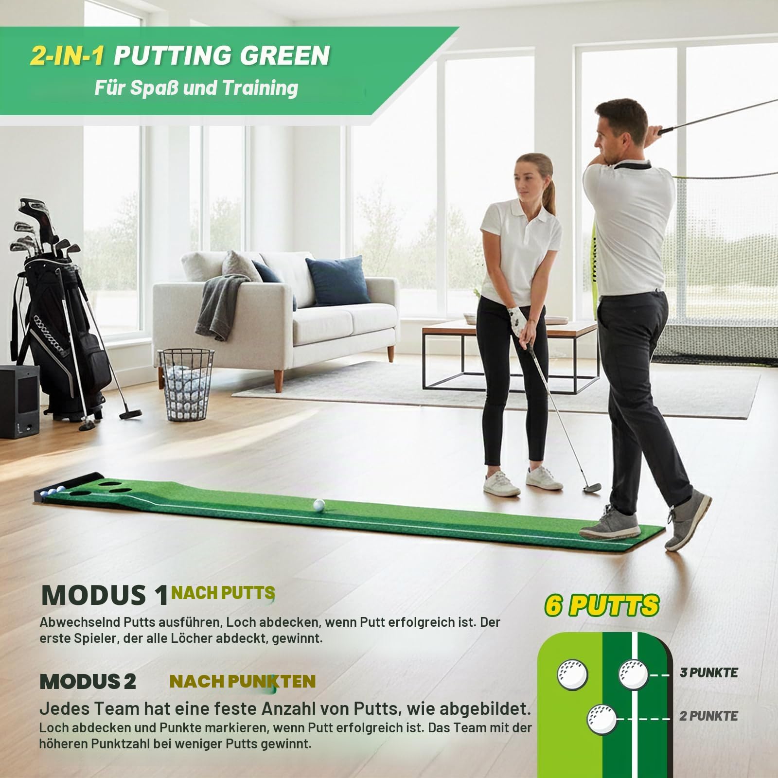 SENSECLUB Indoor-Putting-Green-Matte, faltbares Putting-Green-Golfspiel-Set, Golfgeschenk für Männer