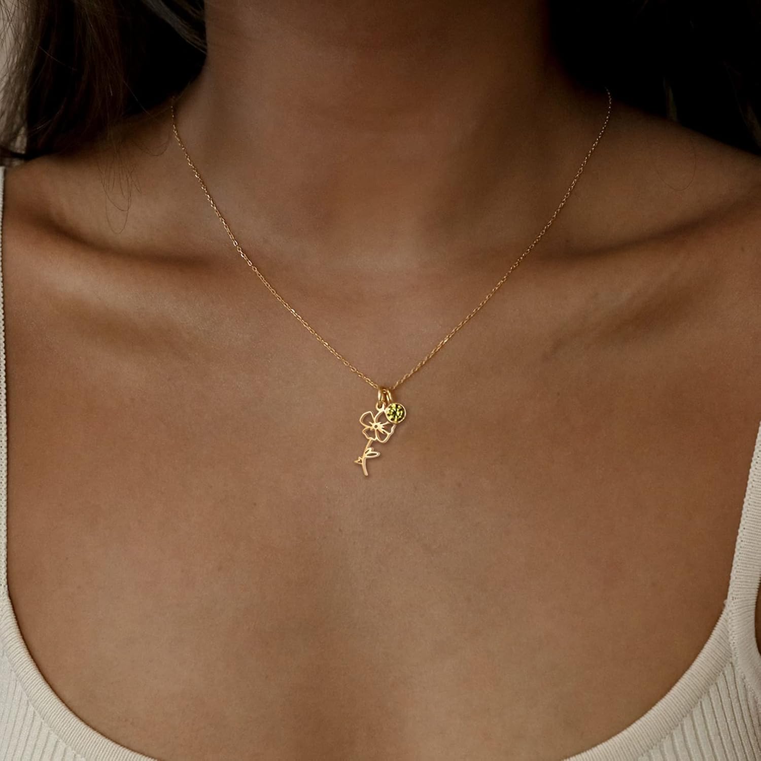 Birth Flower Necklaces Birthday Gifts for Women | 14K Gold Plated Birth Month Floral Birthstone Pendant Necklaces Wildflower Flowered Jewelry Gifts for Mom Friends - Image 5