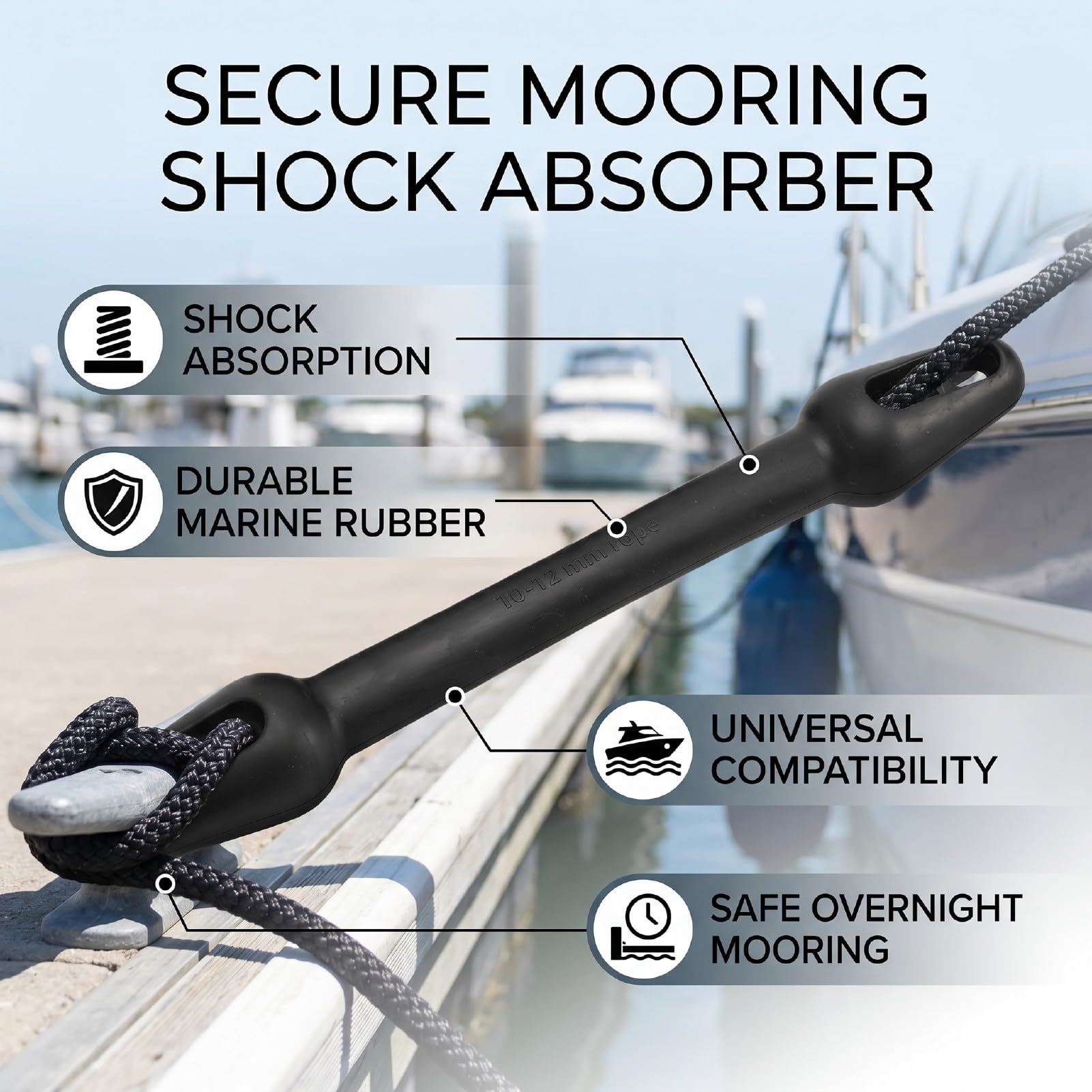 Ammortizzatore per Ormeggio Barche, Gomma Elastica Resistente per Ormeggio e Attracco Sicuri, Adatto per Barche a Motore e a Vela Fino a 20 Piedi