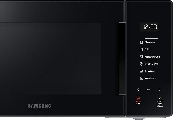 Samsung Freestanding Microwave + Grill Glass Design Crispy Cooking MG23T5018AK/ET Home Dessert Automatic Cooking 800W + 1100W 23L 49L x 27.5H x 38p Charcoal