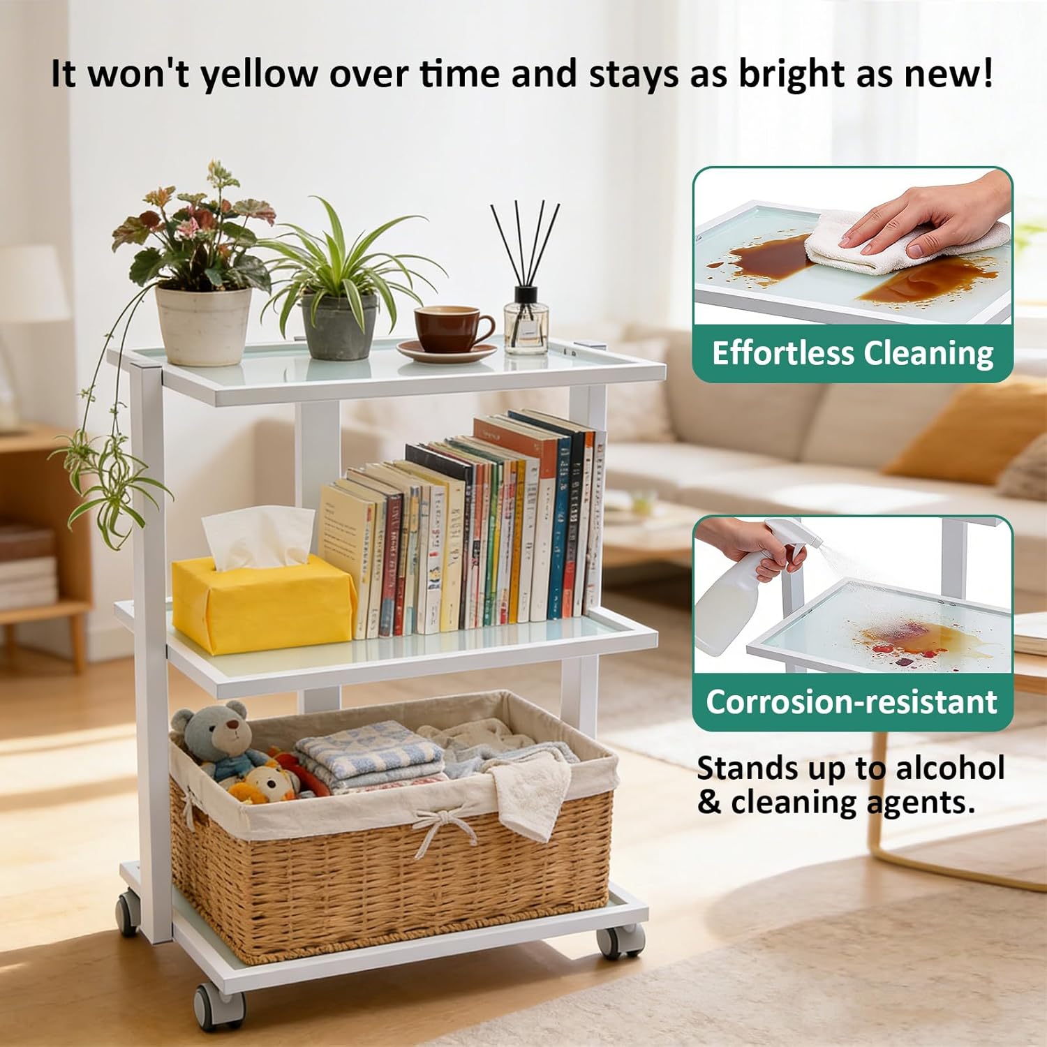 3-Tier Rolling Trolley Cart Salon Beauty Storage Spa Holder Utility 3 Facial Tray for Hair Styling Facial Tools, Mobile Organizer, Esthetic Supply Holder, Metal, White