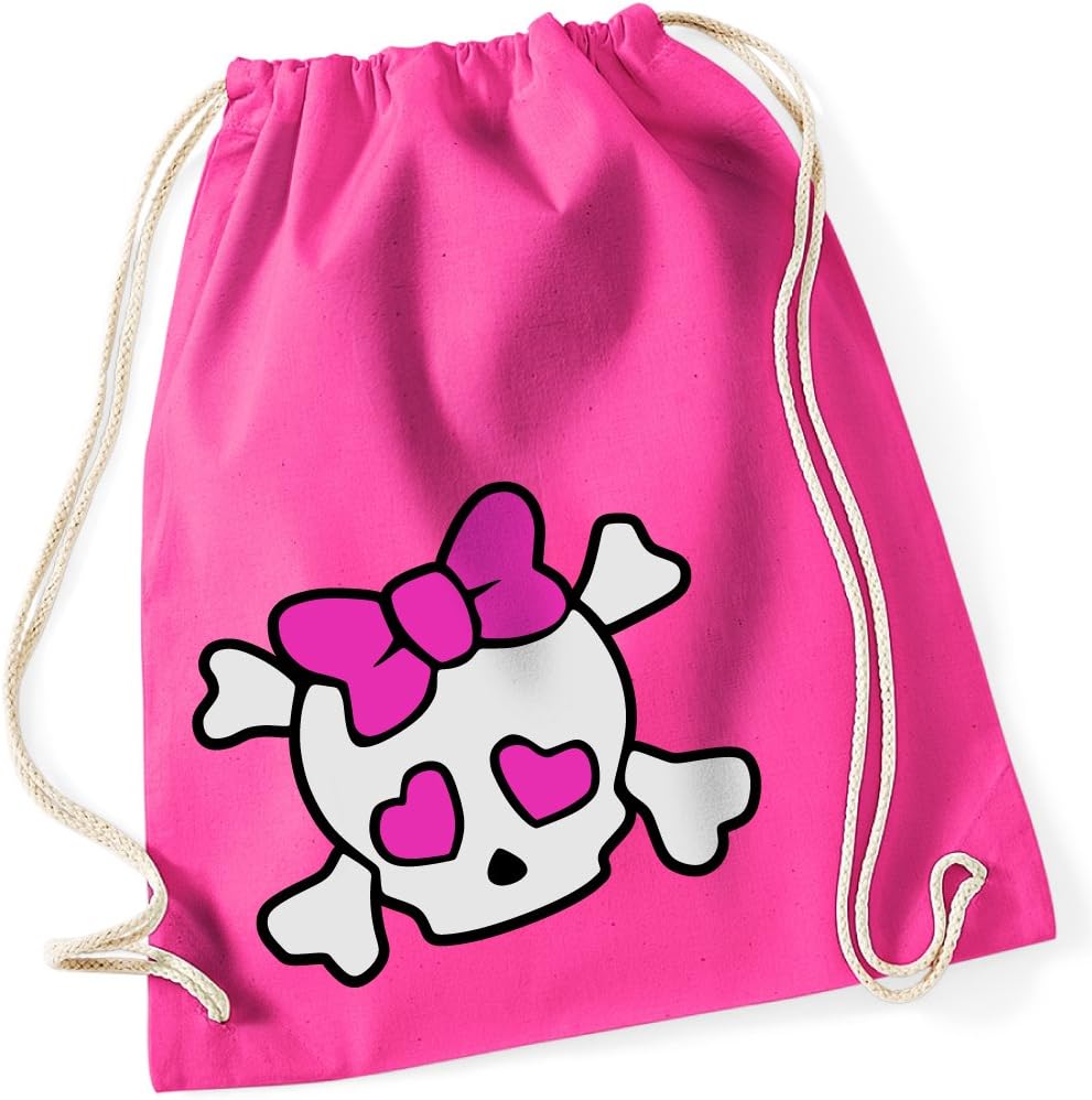 Skull girl / Skull Girl / pink bow and heart eyes / 100 % cotton Gym Bag with print and Motif / universal-sise, one sise, unisex / ideal gift / Colours: black, white / backpack, bag, jute bag, jute bag / hipster fashion / vanVerden.