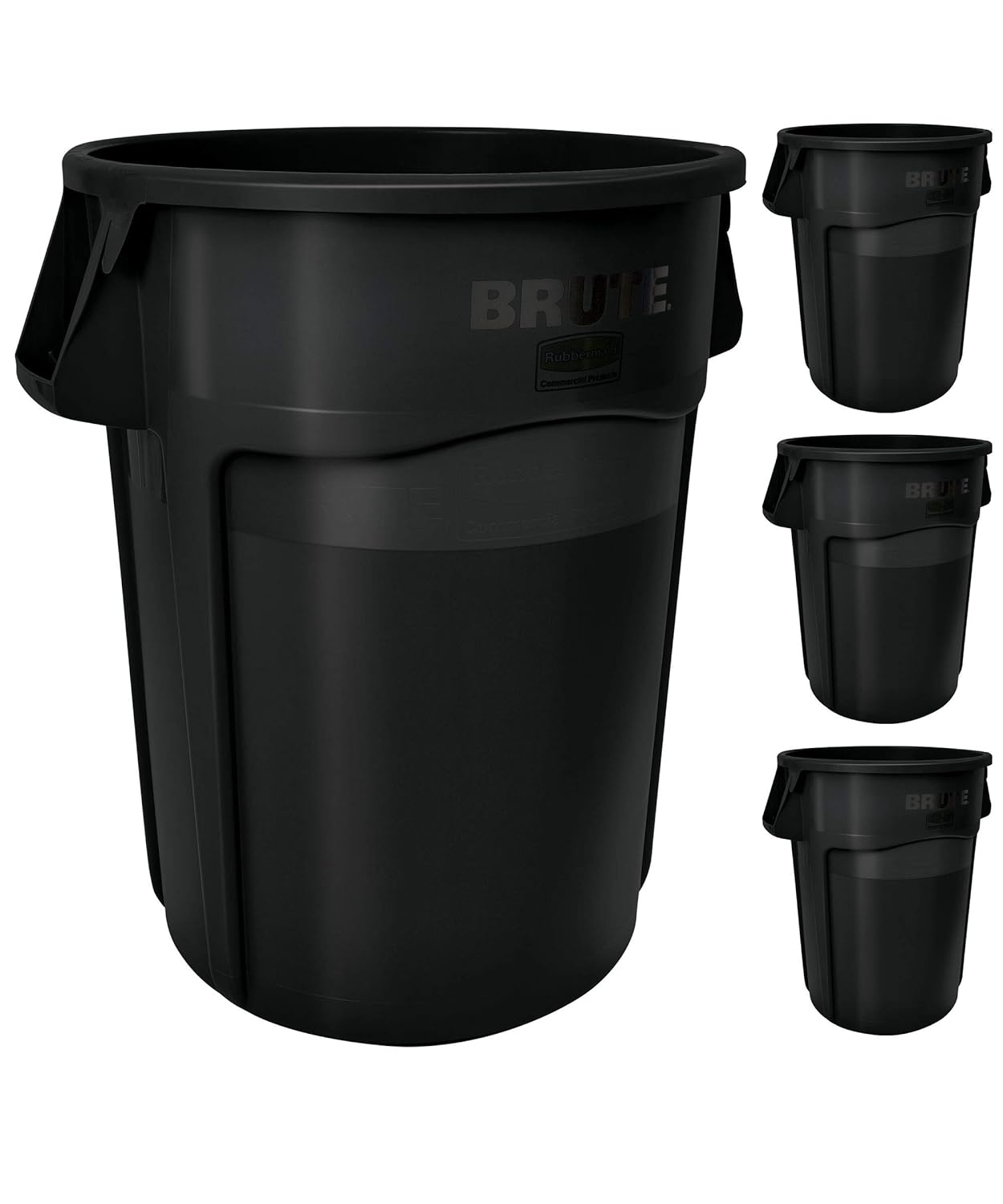 Rubbermaid Commercial Products BRUTE Heavy-Duty Round Trash/Garbage Container, 44-Gallon, Black, for Landscapers/Construction Sites/Restaurants/Back of House/Offices/Warehouses, Pack of 4
