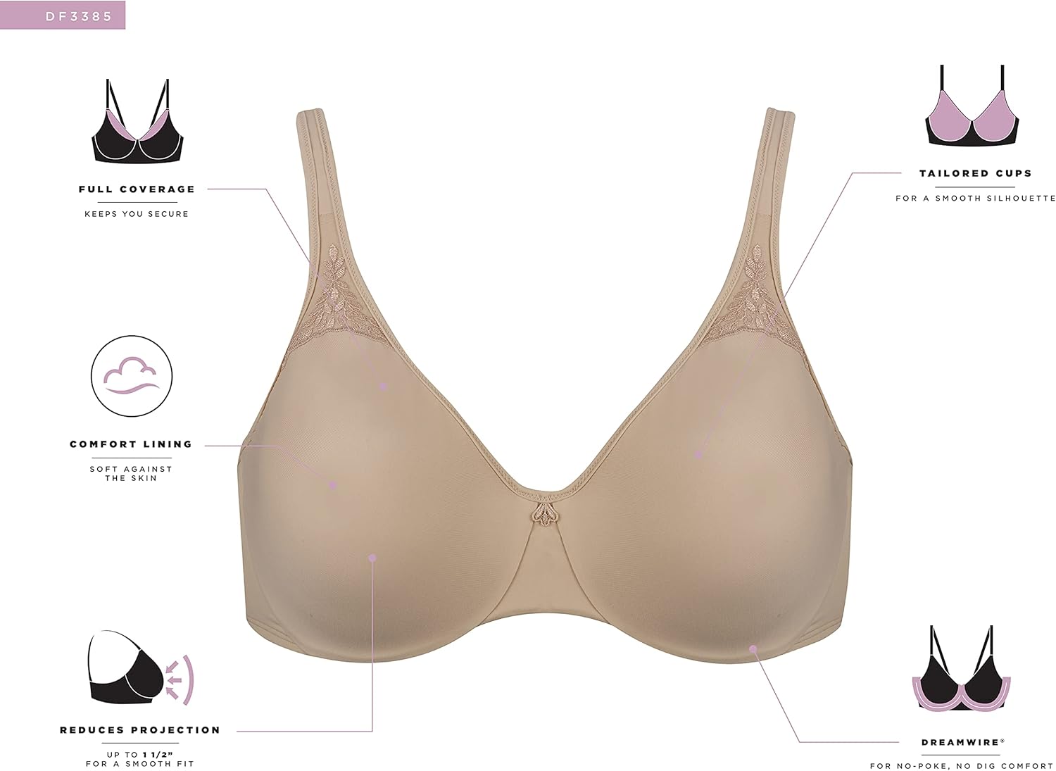 Bali Womens Passion for Comfort Minimizer Bra, Full-coverage Underwire Bra, Seamless Cups 38C Black