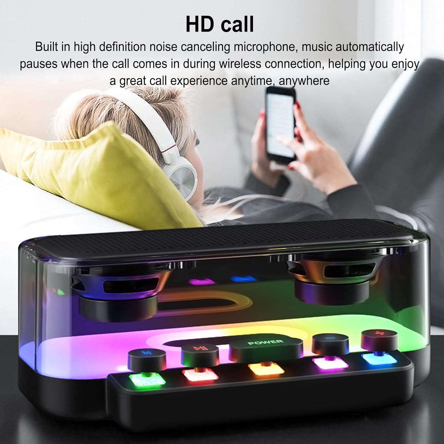 Bluetooth Speaker, Portable Speaker with Stereo Sound, RGB Lights, Mechanical Buttons, IPX5 Water Resistant for Smartphone Tablet Laptop
