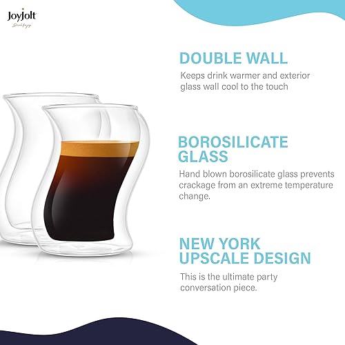 Miniatura 5 de JoyJolt Pivot - Juego de 2 vasos térmicos para café matutino de 2 onzas con diseño único, vasos térmicos de doble pared para uso doméstico o de bar