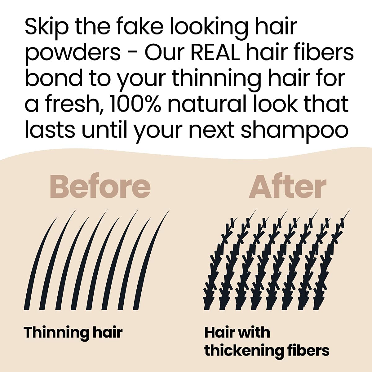 Hair Illusion Black Real Hair Fibers for Thinning Hair - 100% Natural Texture, Non Synthetic Hair Fibers - Bald Spot Cover Up for Women & Men - 38 Gram