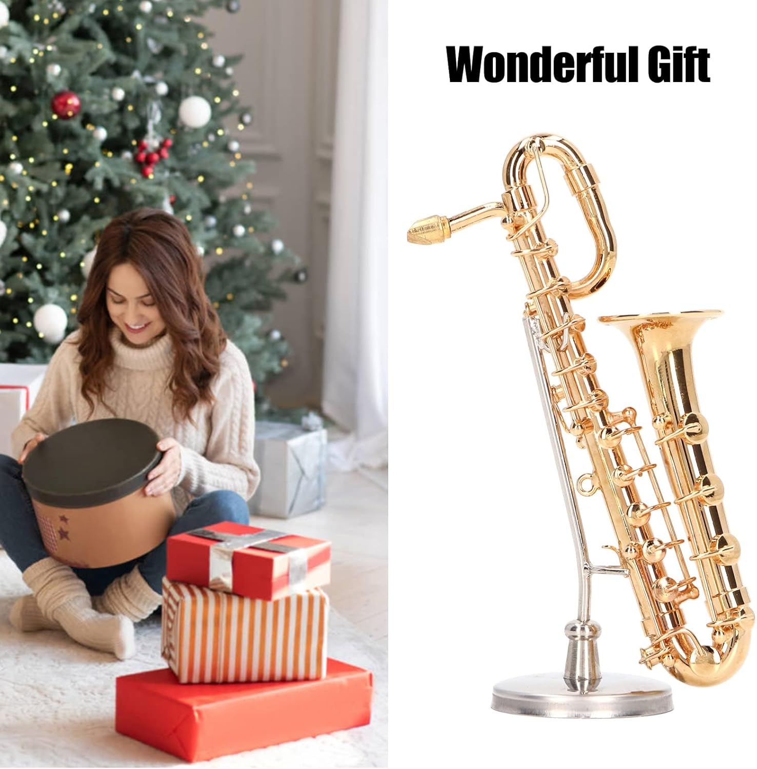 Agatige Miniature Saxophone, Brass Mini Saxophone Model Miniature Musical Instrument for Dollhouse Home Decoration