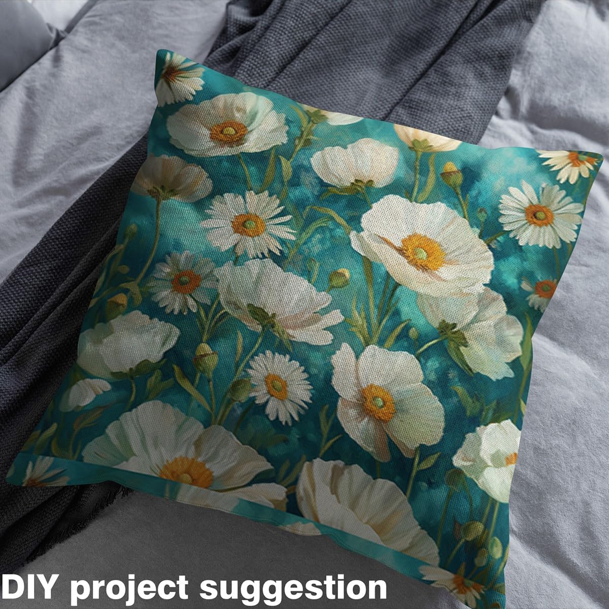 Feelyou Groovy Flower Fabric by The Yard 3 Yard Kids Retro Floral Boho Upholstery Fabric for Chairs for Boys Girls Teens 70S Hippie Groovy Flowers Bohemian Waterproof Outdoor Fabric Blue Green