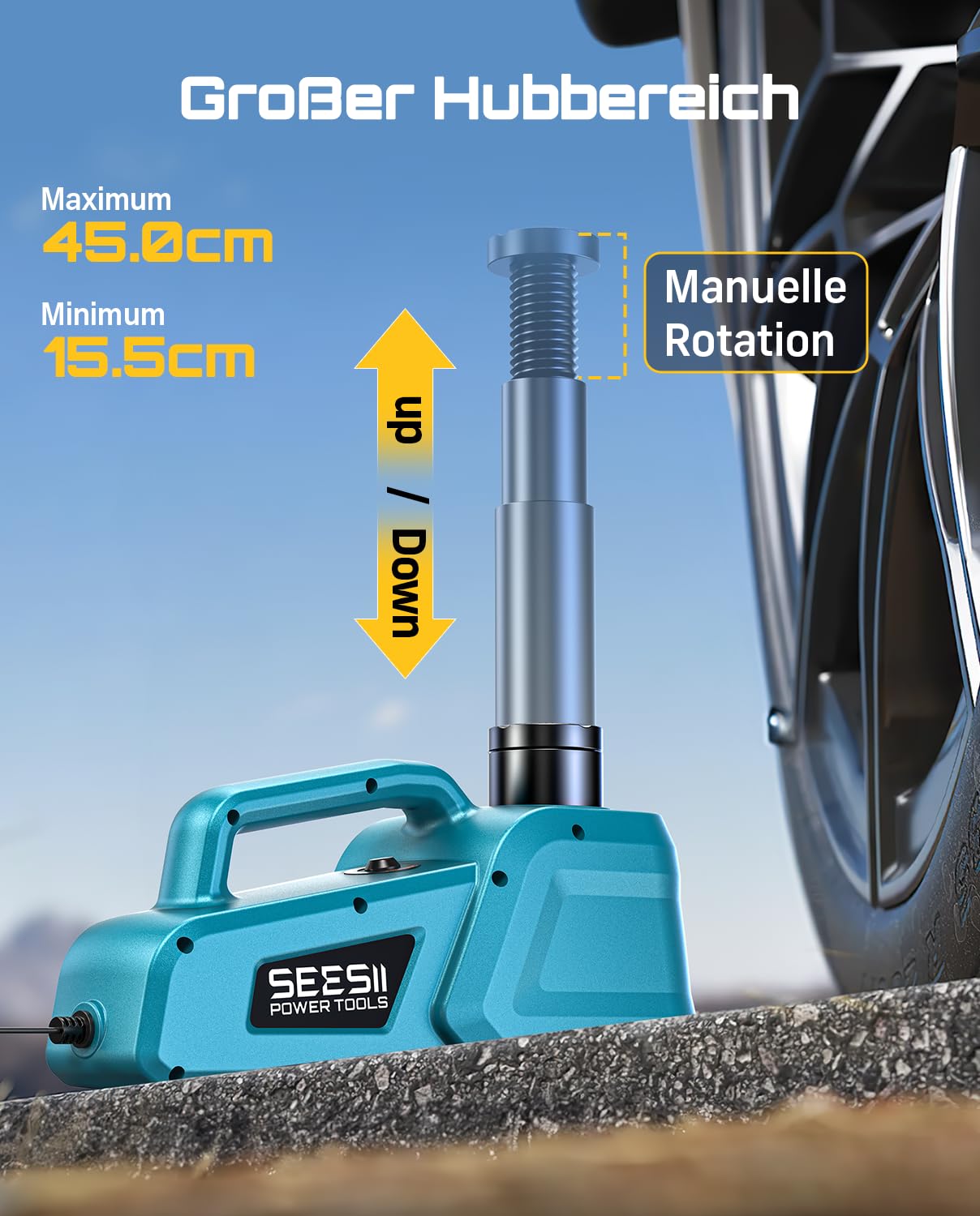 SEESII Wagenheber Hydraulischer 5T 3T: 12V Wagenheber elektrisch mit Fernbedienung & LED Licht, 15,5-45 cm Hubbereich tragbares Werkzeug für Auto/SUV/LKW Notfall Reifenwechsel & Garagenreparatur