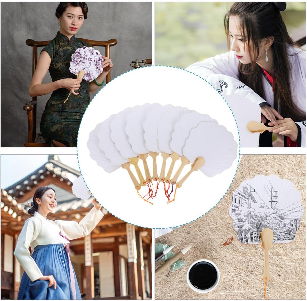 PRETYZOOM DIY Painting Hand Fan 16-Pack Blank Paper Fans 12X8.26In Foldable Handheld Fans for Kids Creative Drawing Educational Craft Home Decoration