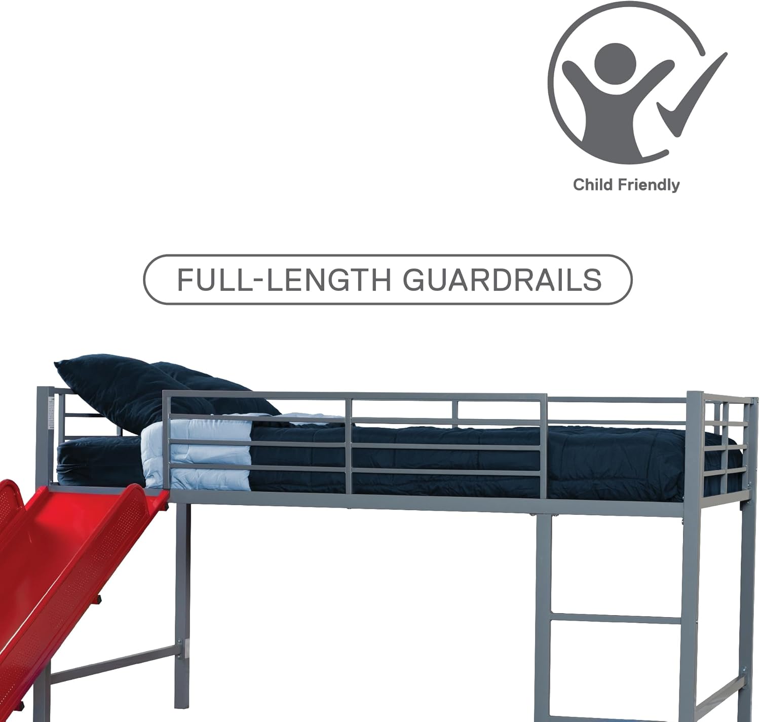 DHP Junior Twin Metal Loft Bed with Full-Length Guardrails