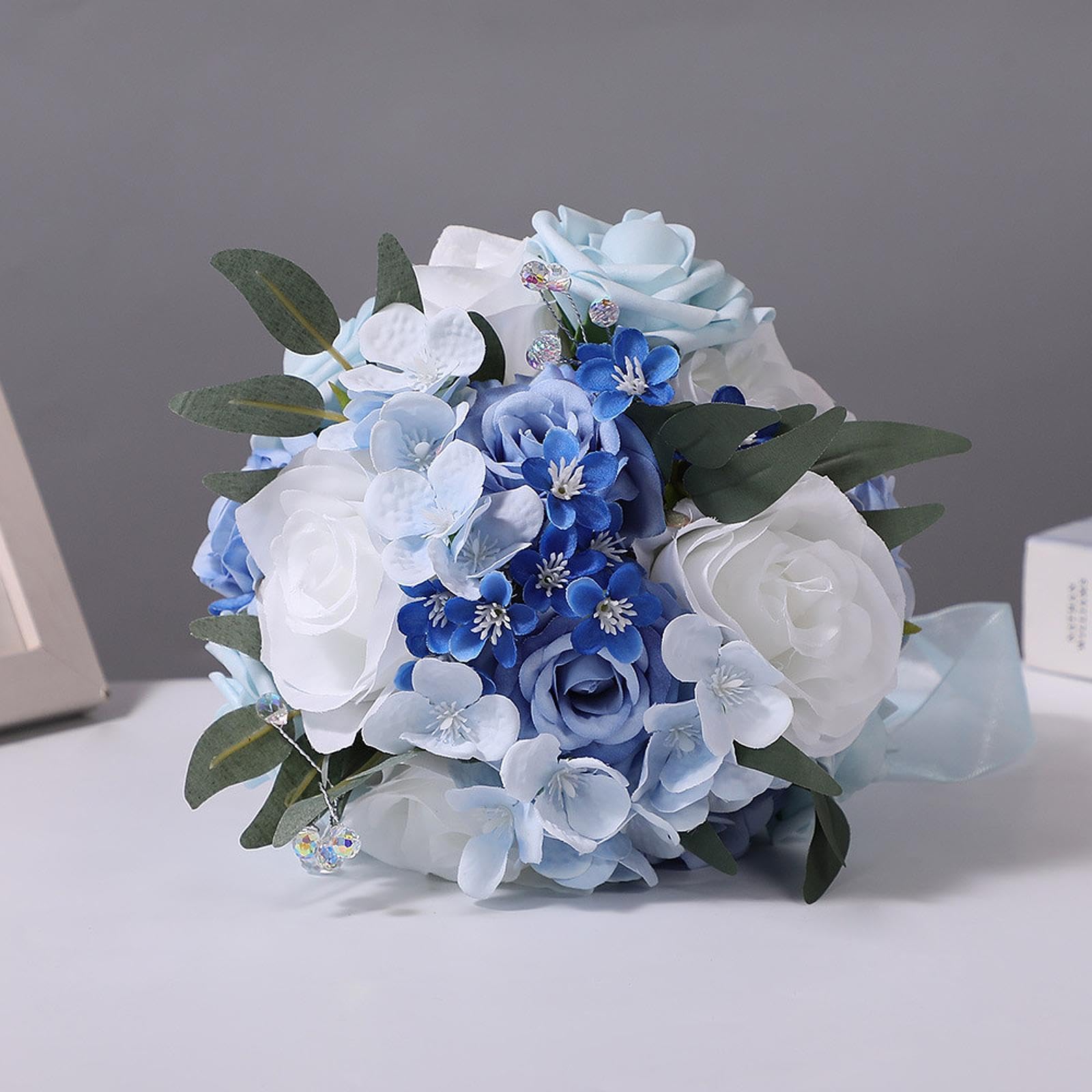 Bouquet Da Sposa Decorazione Floreale Fiori per Damigella D'onore Composizione Fatta a Mano Aspetto Realistico Adatto per, Azzurro