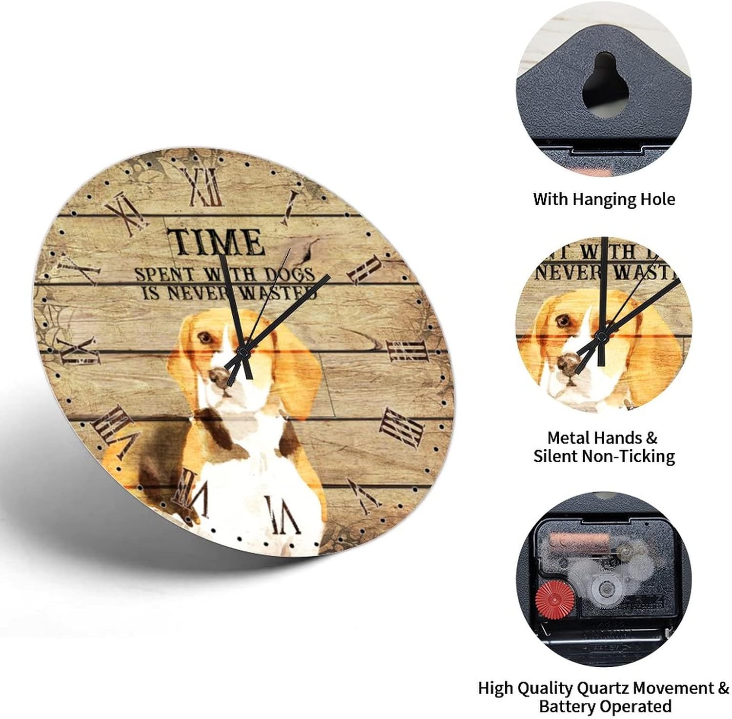 Beagle Dog Owner Wall Clock Funny Dog Sayings Wooden Clock 12in Silent Non Ticking Battery Operated Inspirational Quote Home Accessories for Farmhouse Study Room Shop Man Cave
