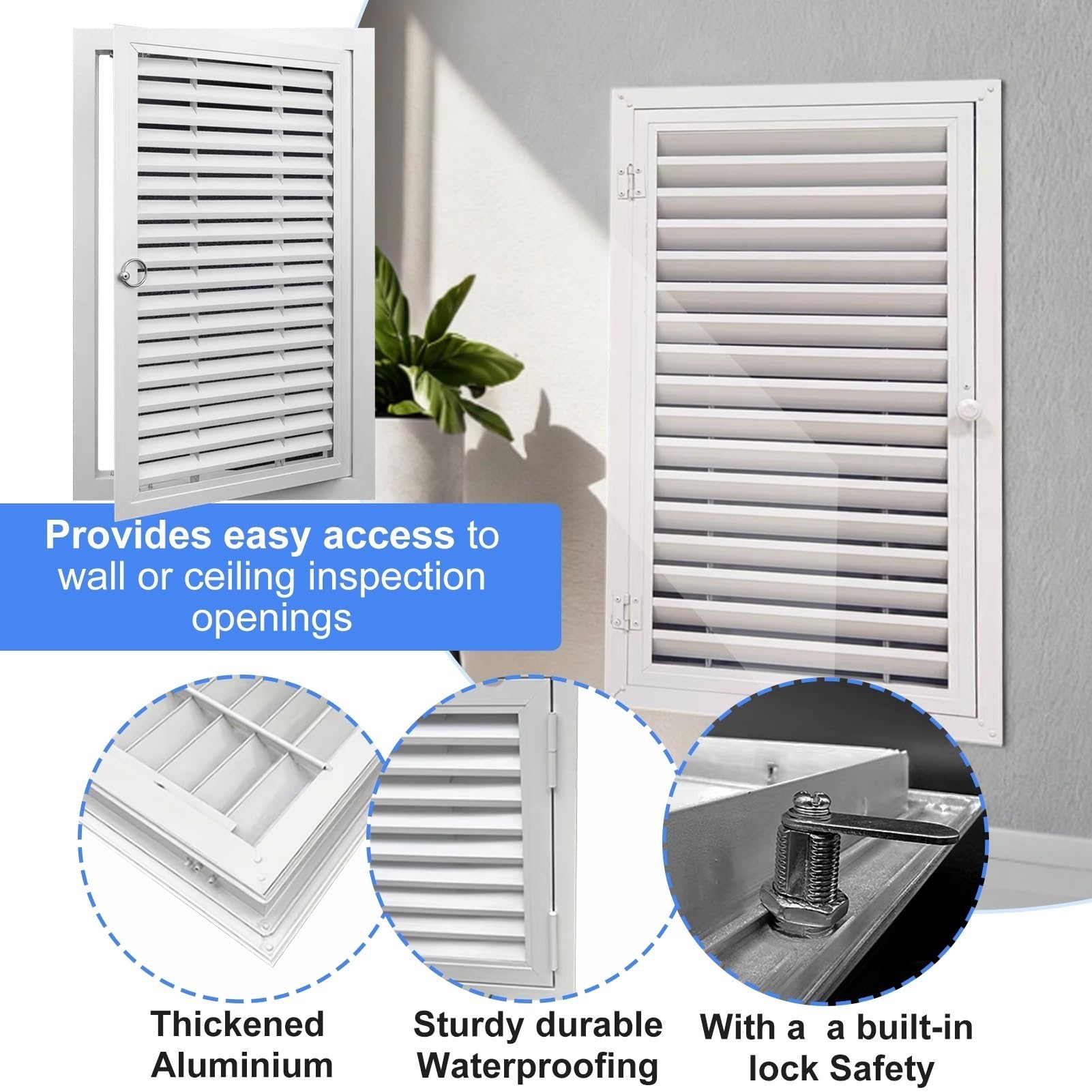 Panel de acceso, puertas de fácil acceso que se pueden pintar, trampilla inspección aluminio puerta acceso barbacoa de pared de cocina de montaje empotrado, puerta revisión blanca(30x20in/76x51cm)