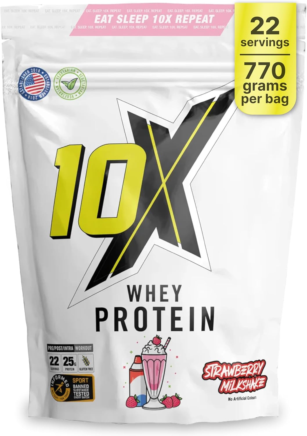 Whey Protein Powder - Strawberry Milkshake | 770g, 22 Servings | 25g Protein per Scoop | Low Calorie, Gluten-Free & Vegetarian | Smooth Taste | Muscle Support and Repair