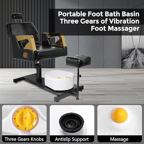 Miniatura 5 de Silla de pedicura con taburete y baño de pies de masaje, estación de pedicura giratoria de 360, altura ajustable hidráulica, sin fontanería, para