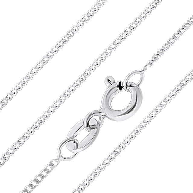 Aeon Jewellery 925 Sterling Silver Necklace - 1mm Diamond Cut Curb Chain Necklace | Choose from 16" -30" Chain | For Layered Looks, Gifts or Pendant Replacements | With Polishing Cloth & Pouch Bag