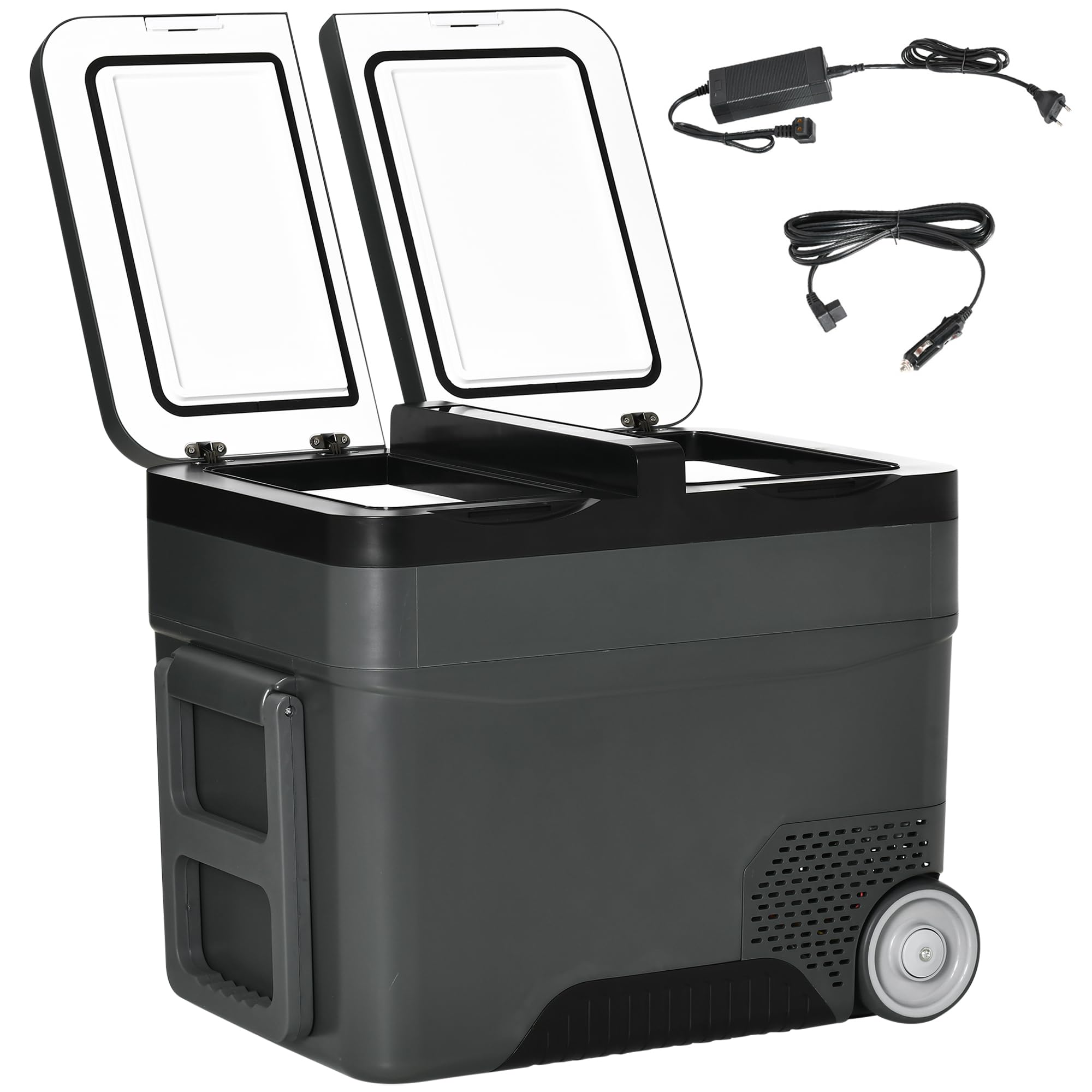 Outsunny Nevera Compresor Portátil 45L Nevera Portátil Eléctrica para Coche Congelador CC 12V/24V hasta -22℃ con Pantalla LED Táctil Asa Retráctil Ruedas para Camping Viajes 63,2x42x50,8 cm Negro