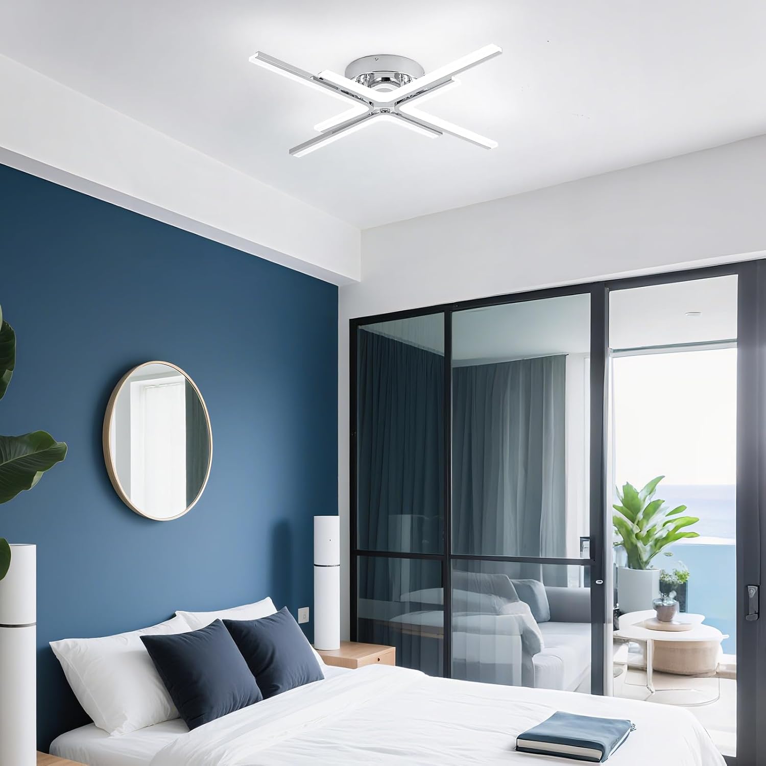 Modern Ceiling Light Fixture, Dimmable Chrome Flush Mount Ceiling Lamp with Remote, 3-Color Acrylic LED Chandelier for Kitchen, Dining Room, Living Room, Bedroom