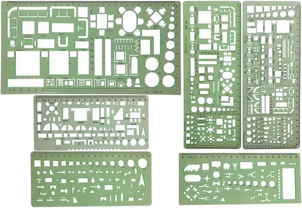 6PCS Plastic Clear Green Color Measuring Templates Geometric Rulers for Office and School, Building Formwork, Drawings Templates by CSPRING