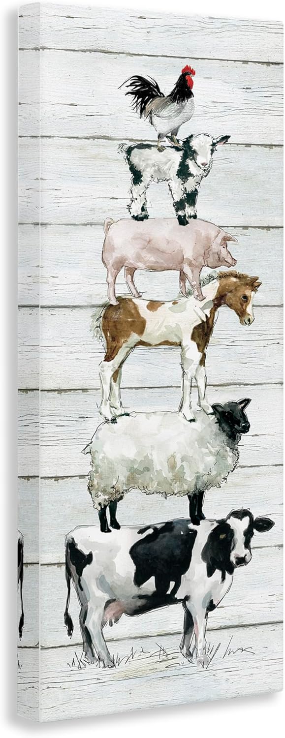 Stupell Industries Country Farm Animal Stack, Designed by Carol Robinson, 10 x 24, Canvas Wall Art
