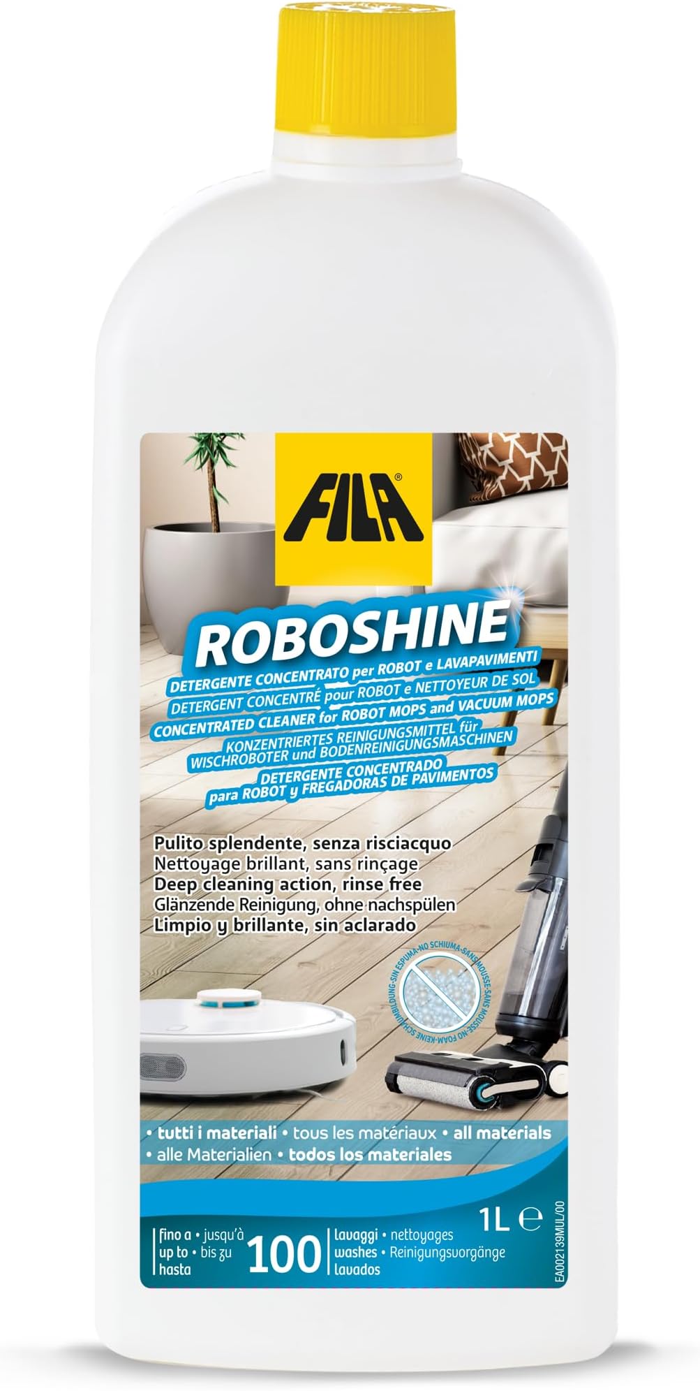 ROBOSHINE, Detergent for All Robot Vacuum Cleaner with Mop and Wet Vacuum Cleaner, Up to 100 Washes, Hard Floor Cleaner Liquid for All Floor Tiles, 1L