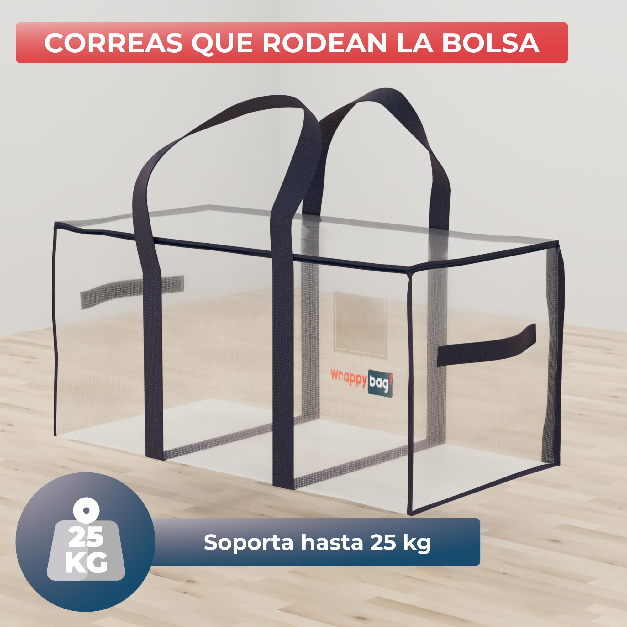 WRAPPYBAG – Set de 6 Bolsas de Mudanza y Viaje Grandes, Resistentes, Reutilizables, Tupidas, XXL y Antihumedad – Asas Reforzadas – Bolsas Almacenaje Ropa y Ropa de Cama – 75 x 36 x 38 cm