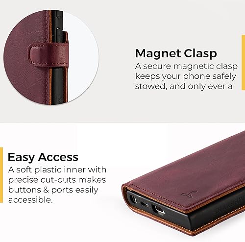 Miniatura 3 de Snakehive Funda de cuero para Samsung Galaxy S24 Ultra 5G  Funda de piel auténtica con soporte de visualización y 3 tarjeteros  Funda con ranura