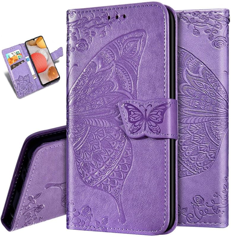 Image of ClickCase Butterfly Series for vivo T4 Pro 5G Leather Embossing Wallet Flip Case Kick Stand Magnetic Closure Flip Cover for vivo T4 Pro 5G (Purple)