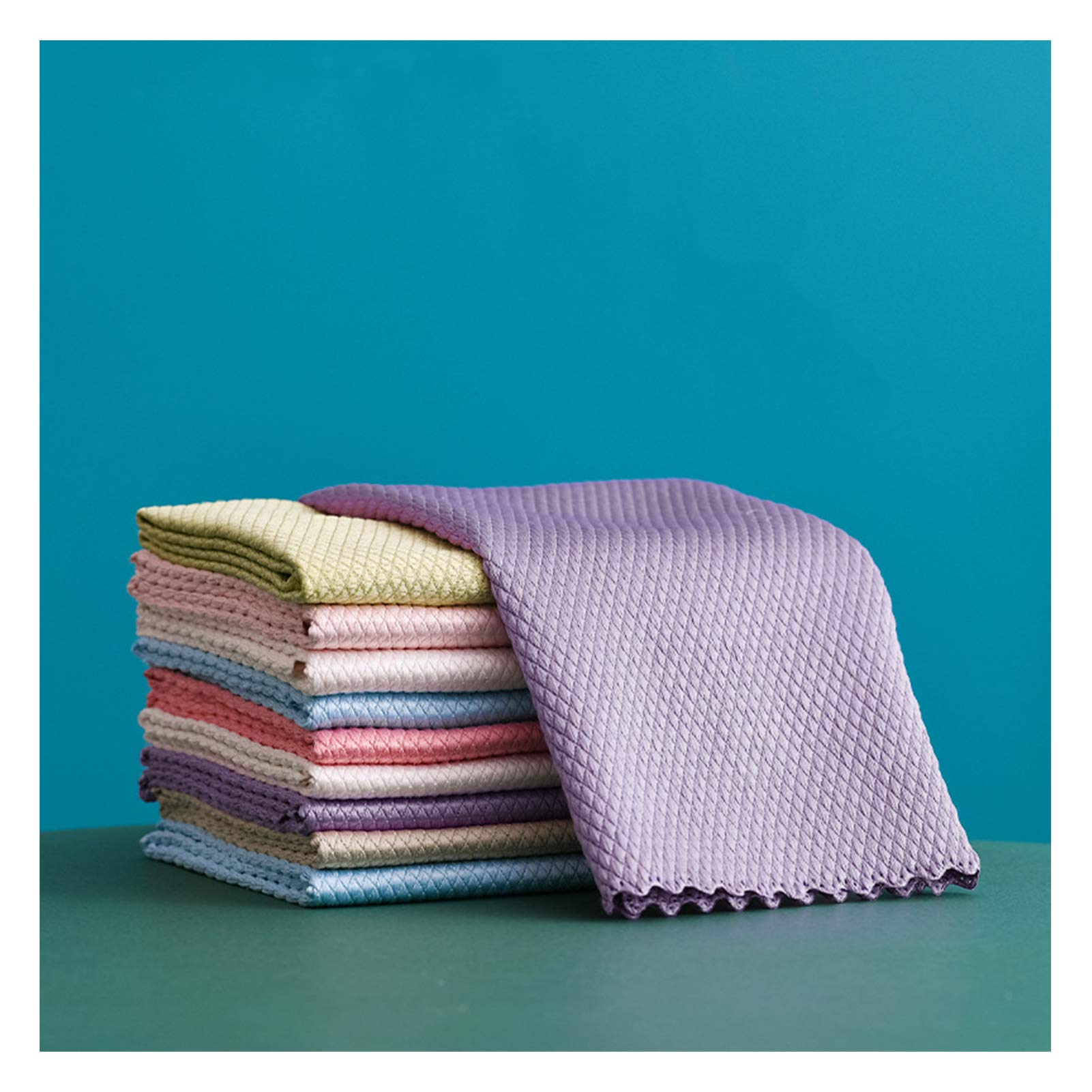 Super Absorbent Microfibre Cloth - Magic Cleaning Rag, Wave Pattern Fish Scale Microfiber Polishing Cleaning Cloth, Reusable Glass Scrubbing Without Leaving Marks Cloth (10pcs 25x25cm/9.84x9.84in)