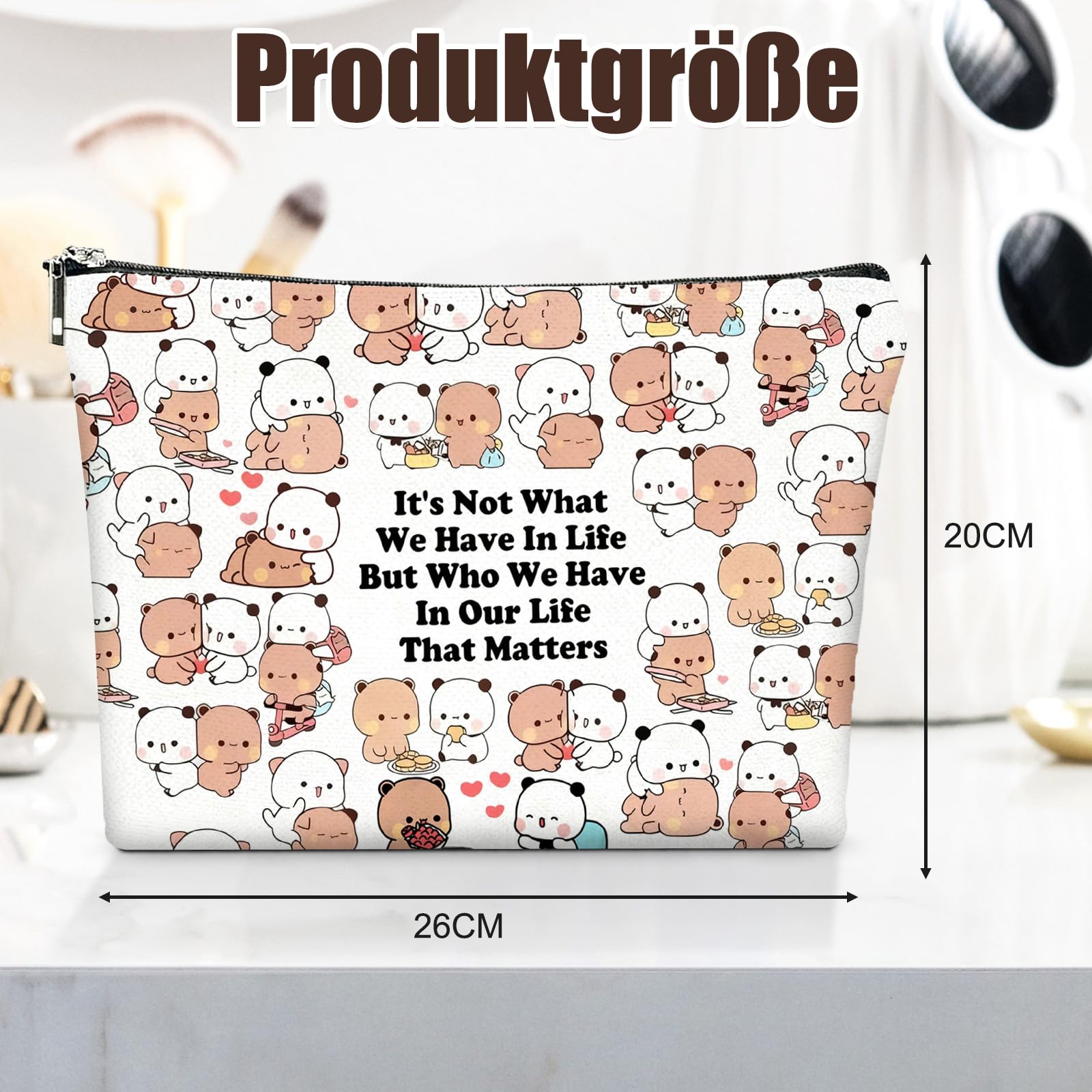 Bubu Dudu Trousse da donna Kawaii con chiusura lampo e fodera, coppia di anime da toilette da donna, pratica coppia regalo per compleanni, feste e anniversari
