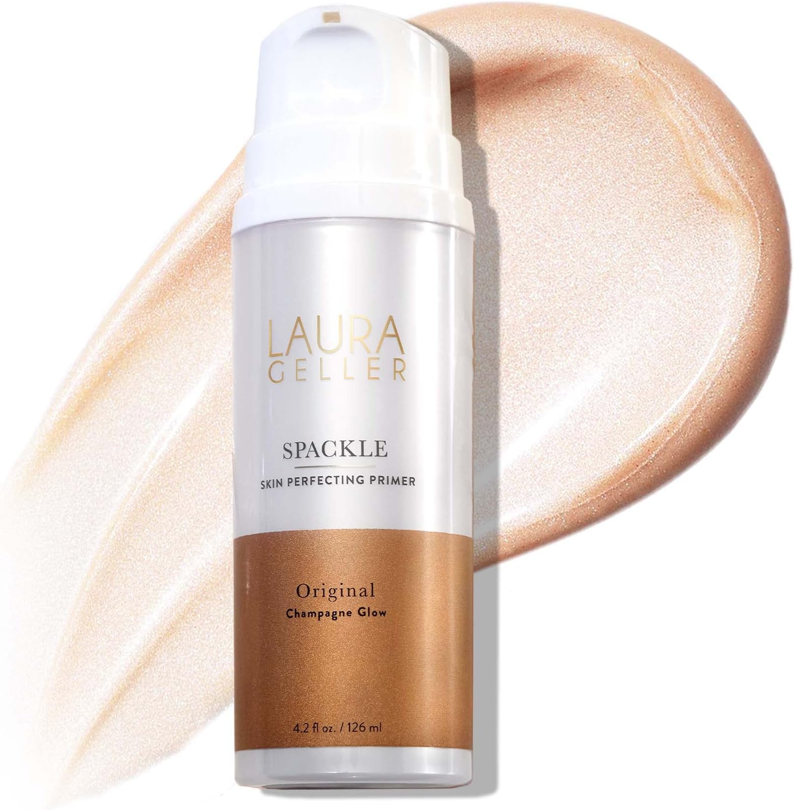 LAURA GELLER Spackle Skin Perfecting Golden Sheen Makeup Primer with Hyaluronic Acid & Squalane, Original in Champagne Glow, 4 Oz Jumbo Size