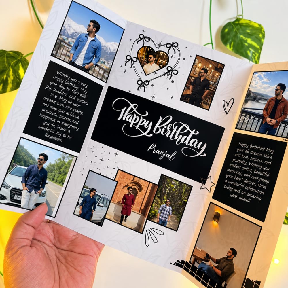 Personalised Photo Birthday Card 8x12 Inch | Handmade Multi-Fold Memory Album Style Greeting Card | Custom Photo Scrapbook Card for Birthday Gift-image-13