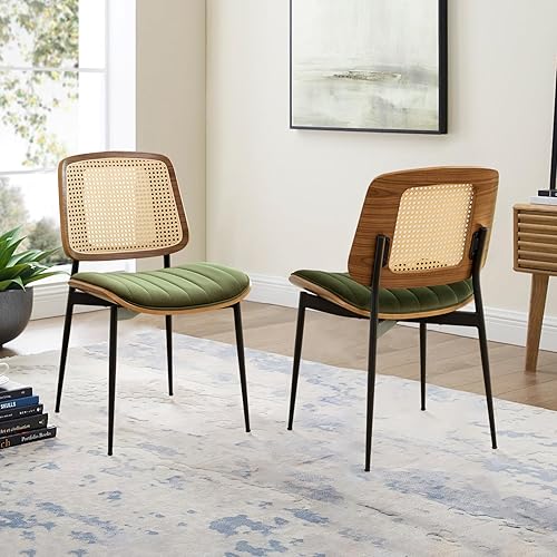 Miniatura 11 de LUNLING Juego de 2 sillas de comedor modernas de mediados de siglo, sillas retro de piel sintética con asiento tapizado de madera curvada de nogal,