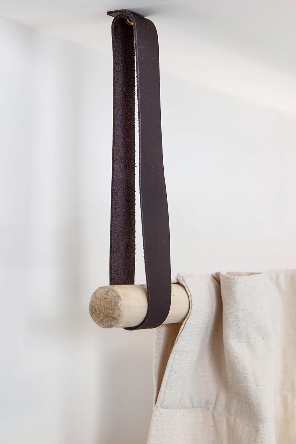 Keyaiira - Leather Ceiling Mounted Curtain Rod Mount - Modern Wardrobe Clothing Rack Hanging Hook for Clothing Drying Rack Storage Bracket Window Treatment Scandinavian Minimal Hangers Living Room